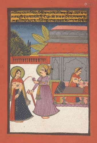 Three illustrations from a Ragamala, Marwar, 19th century, opaque pigments on paper, with 3ll. of