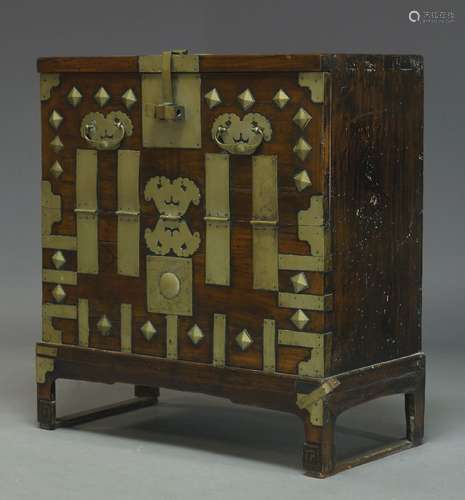 A Korean Bandaji chest, late 19th Century, early 20th Century, with white metal fittings and applied