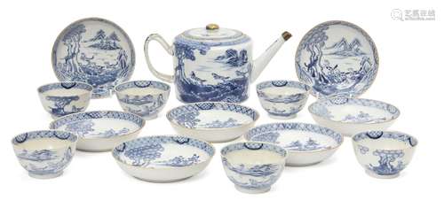 A Chinese export porcelain tea set, 18th century, comprising teapot, six tea bowls and seven