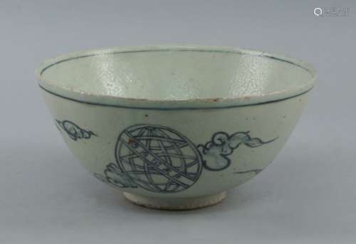 A Chinese blue and white pottery bowl, in the Ming taste, of recent manufacture, decorated to the
