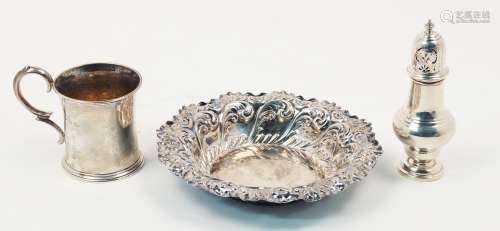 A small group of silver comprising: A Victorian silver mug, London, c.1855, Edward Ker Reid, of