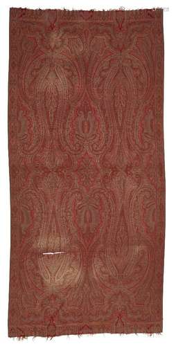 A long Western paisley shawl, circa 1850, wool, the bright red central square with eight foliate