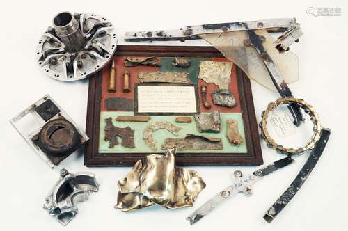 MILITARY INTEREST: A collection of aircraft parts, to include: a framed selection of Hawker