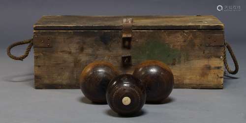 A set of nine unmarked bowling balls, with a further bowling ball by Jaques & Son of London, with