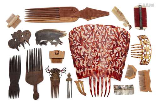 A large collection of world hair combs, early 20th century and later, to include: African ornamental