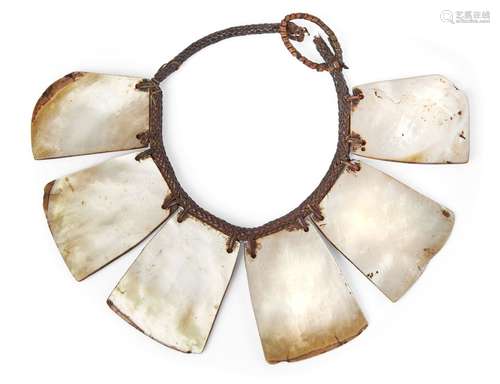 An Ifugao pangalapang necklace, Philippines, designed with six mother of pearl rectangular panels,