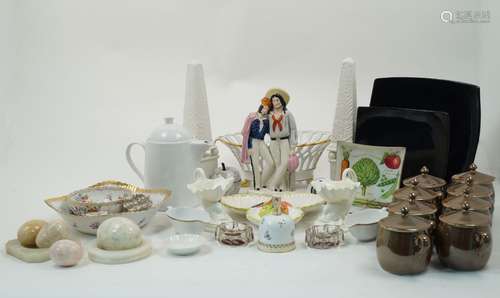 A mixed collection of British and European ceramics and glass, to include a Meissen bell, 19th