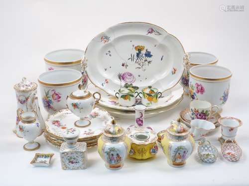 A Meissen serving platter decorated in the Steublumen pattern, with scrolling cartouche handles,