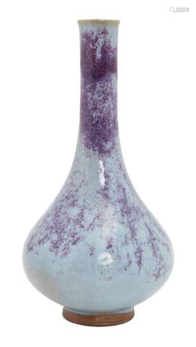 A Chinese porcelain junyao style bottle vase, Republic period, with overall lavendar glaze