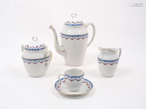 A Limoges coffee service in a setting for twelve, 20th Century, comprising a coffee pot and cover,