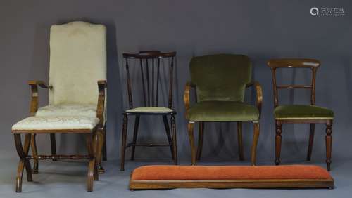 A Victorian mahogany bar back dining chair, with green velvet upholstered overstuffed seat on