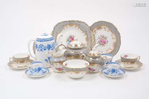 A Coalport tea set for twelve, 20th century, comprising a teapot and cover, 15.5cm high, a twin