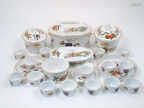 A collection of Royal Worcester Evesham pattern oven-to-tableware, to include three oval tureens