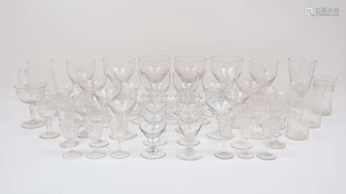 A large collection of drinking glasses, to include 19th century rummers of rounded funnel form