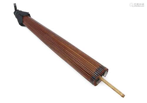 A Japanese parasol, Meiji period, of paper and bamboo construction with lacquer finish ribs, 70cm