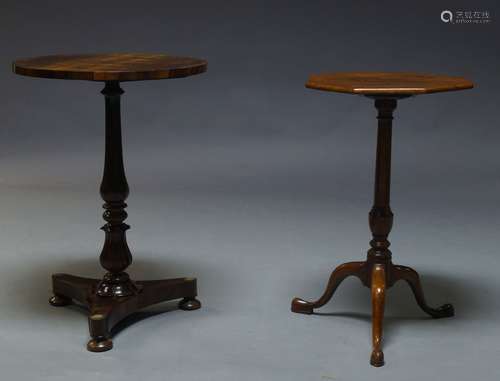 A William IV rosewood occasional table, the circular top on turned and carved baluster form support,