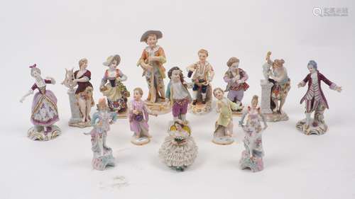 A collection of ceramic figurines, late 19th / early 20th century, to include two Meissen examples