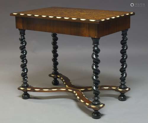 A Continental rosewood, ivory, ebony and inlaid side table, late 19th, early 20th Century, the