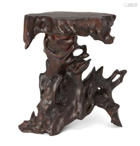 A large Chinese hardwood stand, late 19th/early 20th century, naturalistically carved, 38cm highA