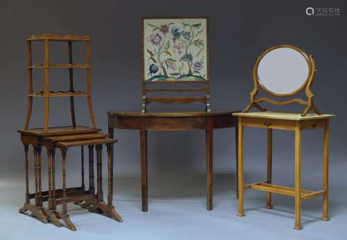 A George III and later mahogany demi-lune side table, on square tapering legs, 71cm high, 105cm