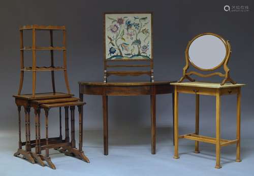 A George III and later mahogany demi-lune side table, on square tapering legs, 71cm high, 105cm