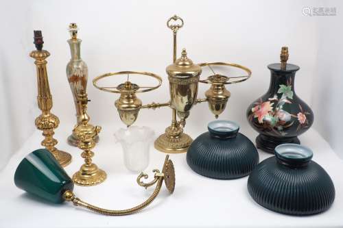 A selection of table lamps, to include, a Rococo style gilt wood example, with foliate designs,