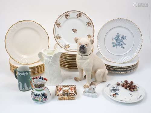 A mixed group of British and European ceramics, to include ten Copeland plates of cream ground