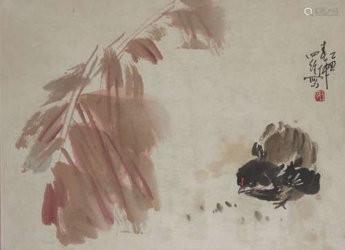 20th century Chinese School, ink and colour on paper, study of a chick, with one red seal and