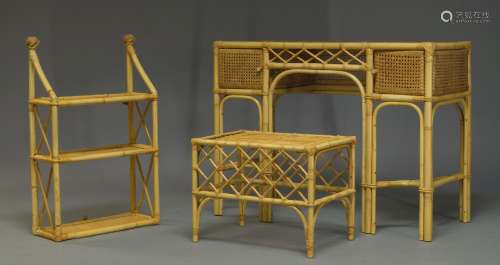 A bamboo and caned bedroom suite, second half 20th Century, comprising a dressing-table, 77cm