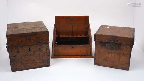 A mahogany travelling chemist's box, c. 1860-70, of rectangular sloped form with retractable lid and