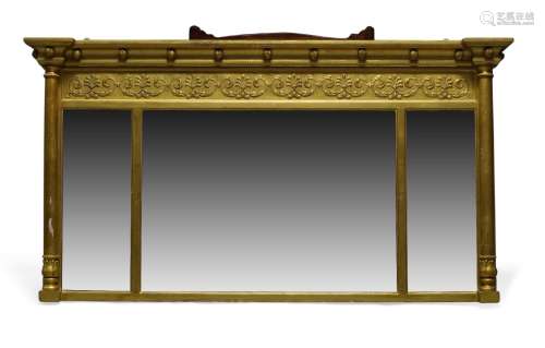 A Regency style gilt wood triple over mantle mirror, second half 20th Century, of rectangular