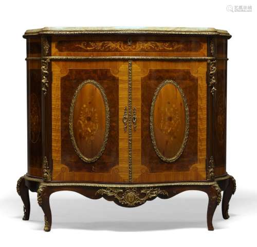 A Louis XV style gilt metal mounted and marquetry inlaid cabinet, second half 20th Century, with