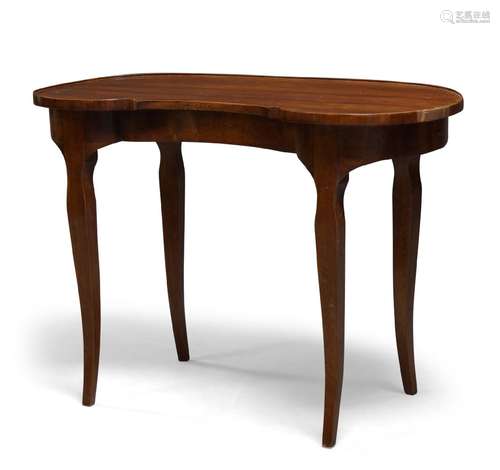 A Continental kidney shaped cherry wood side table,18th Century, with opposing drawers to each side,