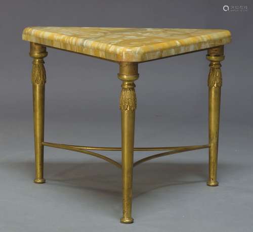 A gilt metal and onyx side table, late 20th Century, with triangular onyx top, on tapering legs