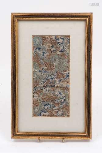 A Chinese embroidery, early 20th century, of rectangular form, designed with gilt and blue