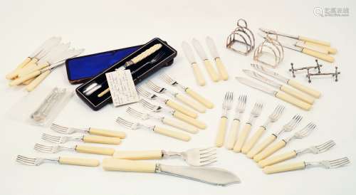 A set of silver plated Mappin & Webb fish knives and forks, comprising eighteen of each, all with