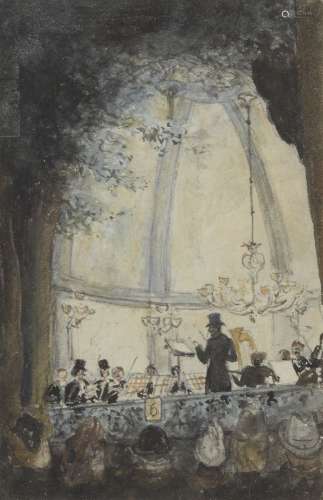 Dot, British act. c.1887-1890- Kellner at the Kursaal; watercolour and pencil, 14.7x9.5cm:
