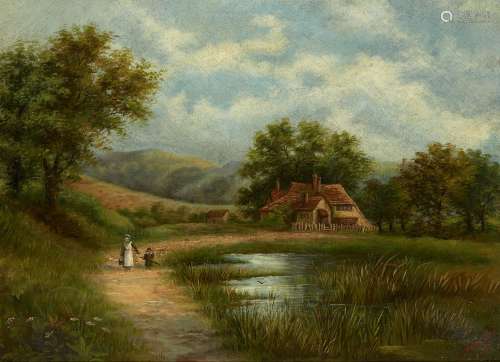 C M Relf, late 19th century- View of windmill and marshland, 1890; oil on canvas, signed with