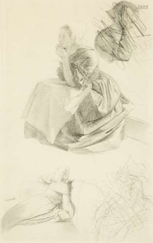 German School, early-mid 19th century- Study of a seated girl, c.1840; pencil and stump on paper,