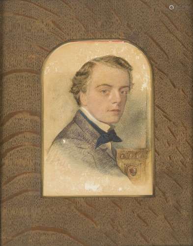 British School, mid-late 19th century- Portrait of a young man; watercolour, signed indistinctly,
