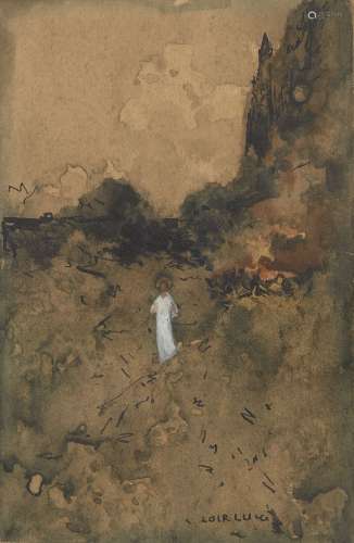 Luigi Loir, French 1845-1916- Hill Scene; pencil, black ink and watercolour on paper laid down on