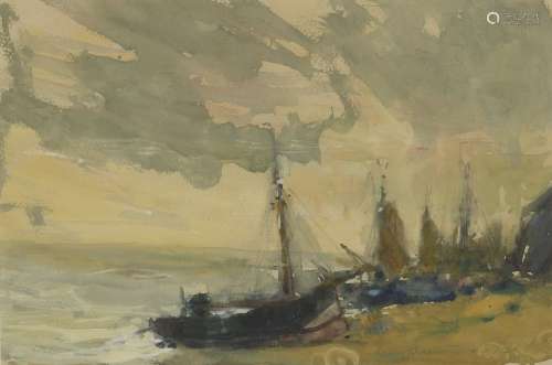 Alfred Theodore Joseph Bastien, Belgian 1873-1955- The Fleet at Rest, 1930; gouache over coloured