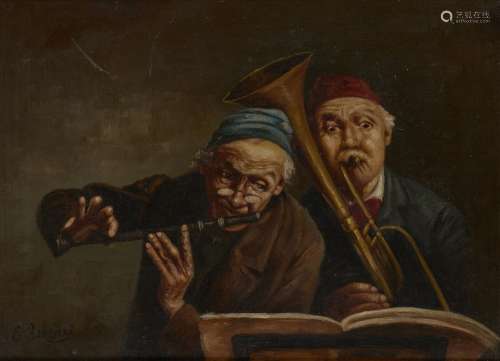 Ettore Ascenzi, Italian mid-late 19th Century- Older man and young boy smoking a pipe and Two old