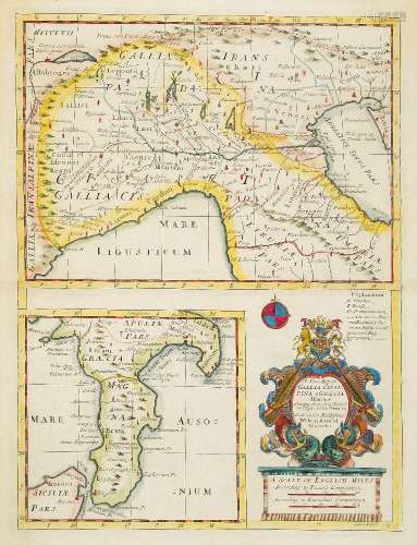 Sutton Nicholls, British 1689-1729- A New Map of Gallia Cisalpina & Graecia Magna, their cheif