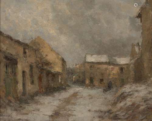 Jean Eugène Julien Masse, French 1856-1950- Village in the snow; oil on canvas, signed, 33.5x41.