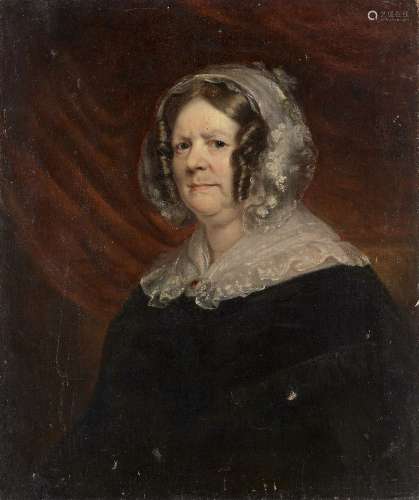 British School, mid-19th century- Portrait of a lady, quarter-length turned to the left in a black