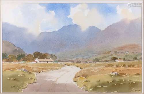 Tony Lynch, Irish b.1938- Derryclare Valley, Connemara; watercolour, signed, signed and titled to