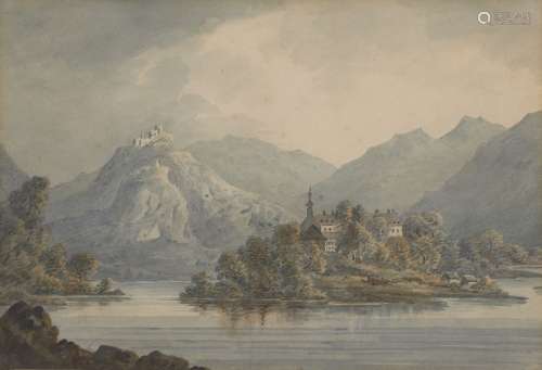 Circle of William Payne OWS, British 1760-1830- Views of mountainous landscapes; watercolours, four,