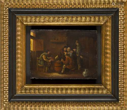 Manner of David Teniers the Younger, 20th century- Tavern scene; oil on panel, 16.5x22.5cmHeld in
