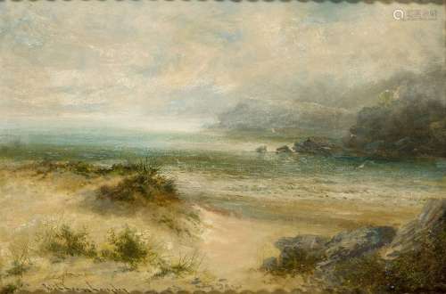 William Langley, British 1852-1922- Coastal landscapes with sand dunes; oils on canvas, a pair, both